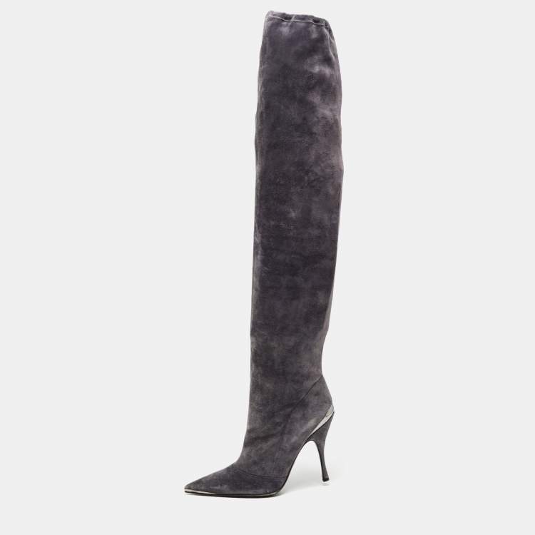 Pre Owned Dolce & Gabbana Grey Suede Knee Length Boots Size 41