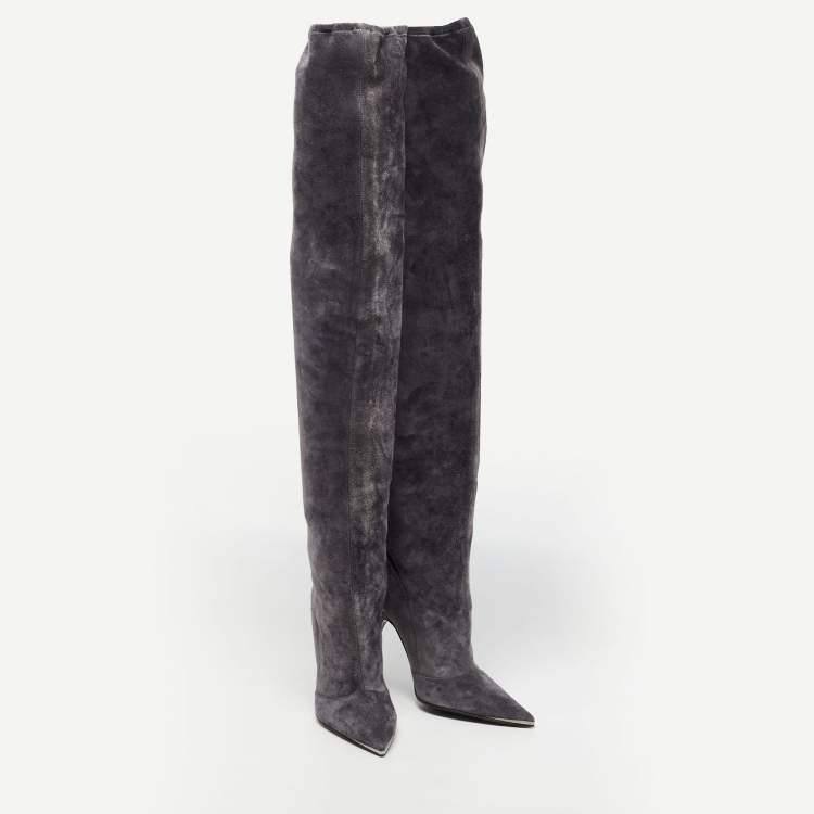 Pre Owned Dolce & Gabbana Grey Suede Knee Length Boots Size 41