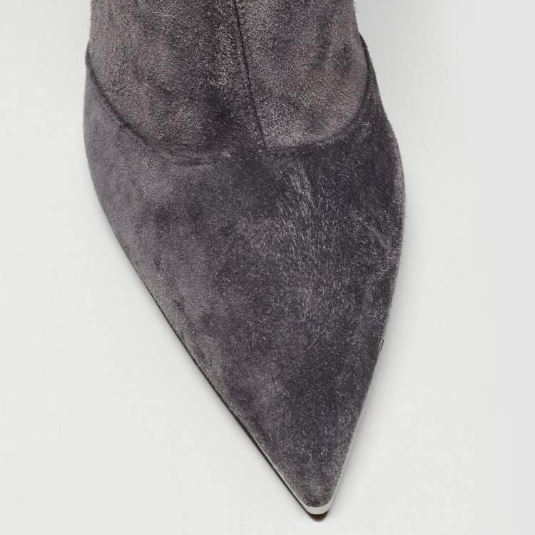Pre Owned Dolce & Gabbana Grey Suede Knee Length Boots Size 41