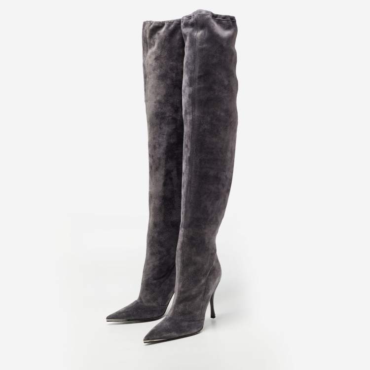 Pre Owned Dolce & Gabbana Grey Suede Knee Length Boots Size 41