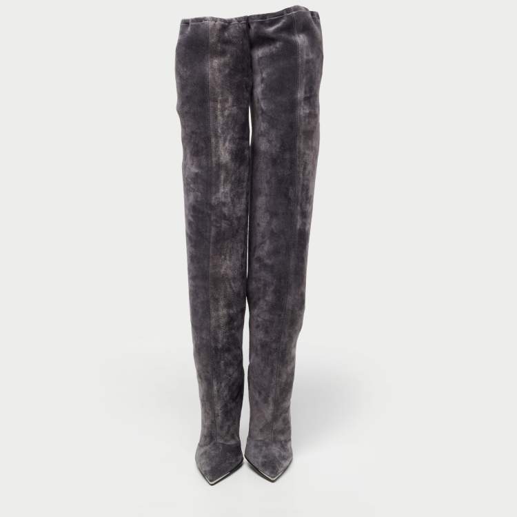 Pre Owned Dolce & Gabbana Grey Suede Knee Length Boots Size 41