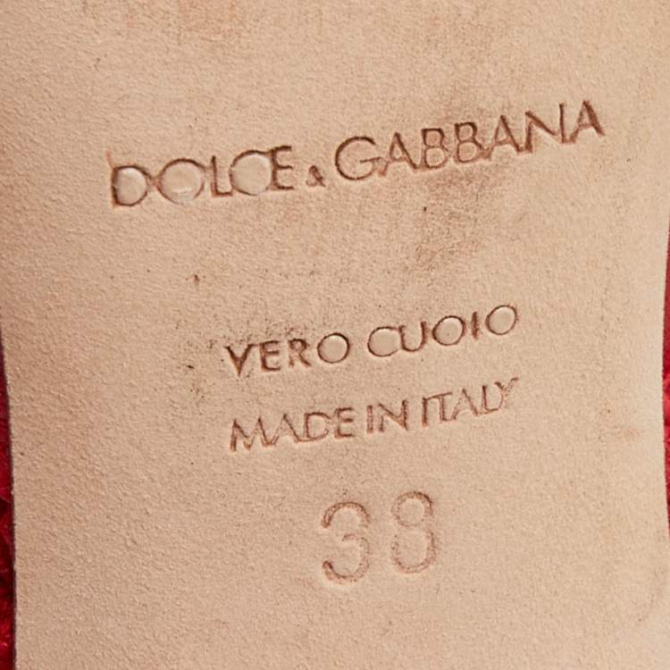 Pre Owned Dolce & Gabbana Red Woven Raffia Slingback Pumps Size 38