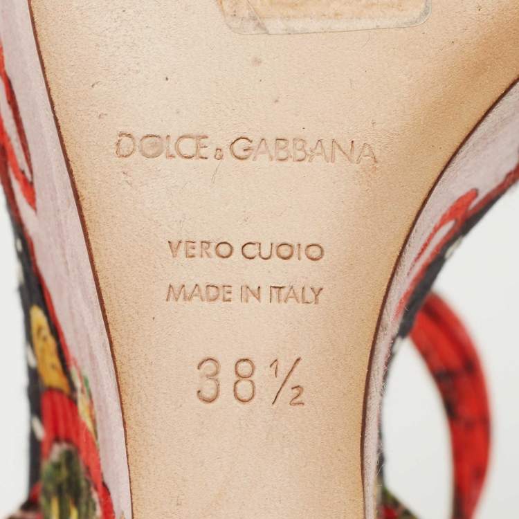 Pre Owned Dolce & Gabbana Multicolor Brocade Fabric  Wedge Platform Ankle Strap Sandals Size 38.5
