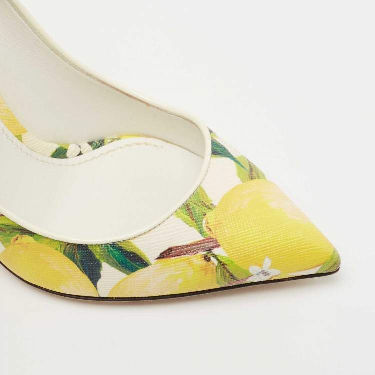Pre Owned Dolce & Gabbana Tricolor Lemon Print Coated Canvas Pointed Toe Pumps Size 37
