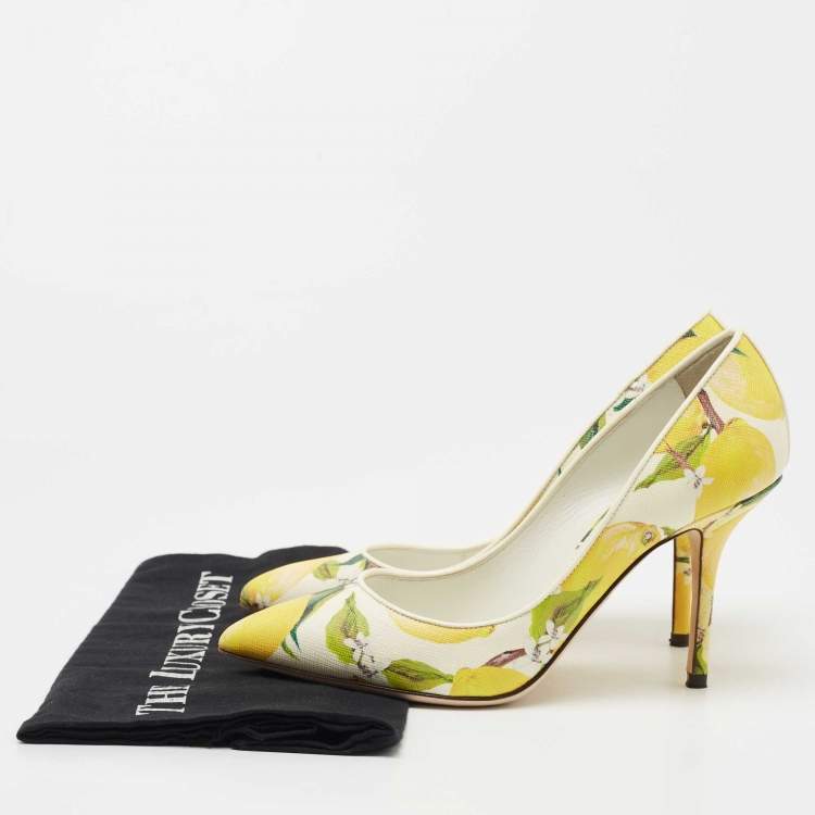 Pre Owned Dolce & Gabbana Tricolor Lemon Print Coated Canvas Pointed Toe Pumps Size 37