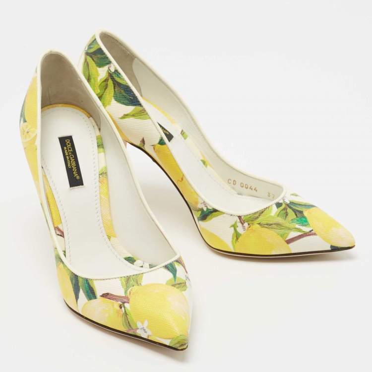 Pre Owned Dolce & Gabbana Tricolor Lemon Print Coated Canvas Pointed Toe Pumps Size 37