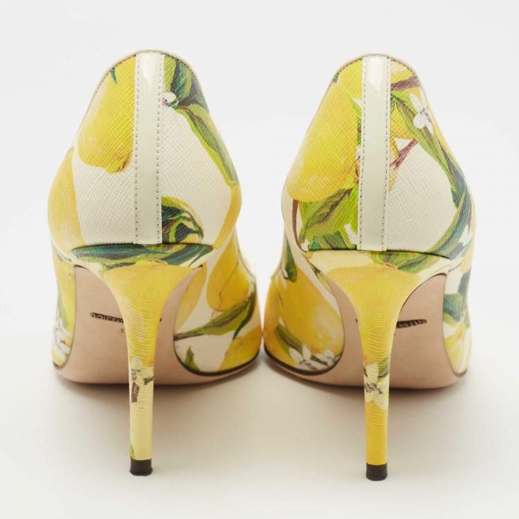 Pre Owned Dolce & Gabbana Tricolor Lemon Print Coated Canvas Pointed Toe Pumps Size 37