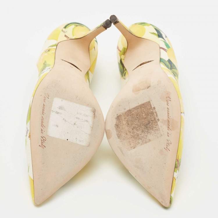 Pre Owned Dolce & Gabbana Tricolor Lemon Print Coated Canvas Pointed Toe Pumps Size 37