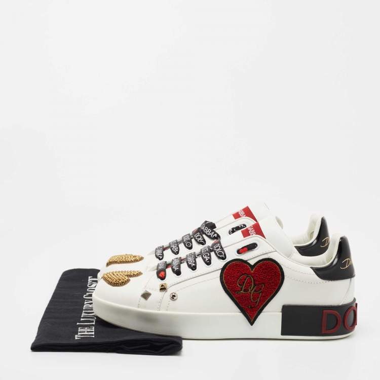 Pre Owned Dolce & Gabbana White Leather Portofino Heart Low Top Sneakers Size 39.5