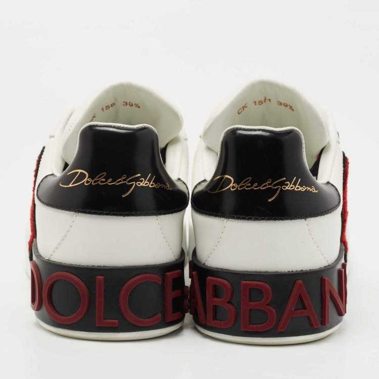 Pre Owned Dolce & Gabbana White Leather Portofino Heart Low Top Sneakers Size 39.5