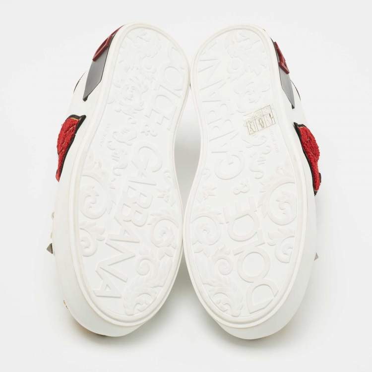 Pre Owned Dolce & Gabbana White Leather Portofino Heart Low Top Sneakers Size 39.5