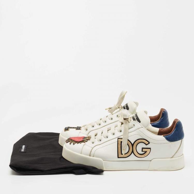 Pre Owned Dolce & Gabbana White Leather Sacred Heart Portofino Sneakers Size 38