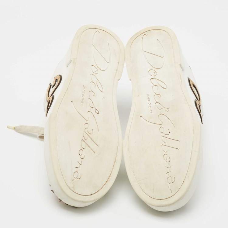 Pre Owned Dolce & Gabbana White Leather Sacred Heart Portofino Sneakers Size 38