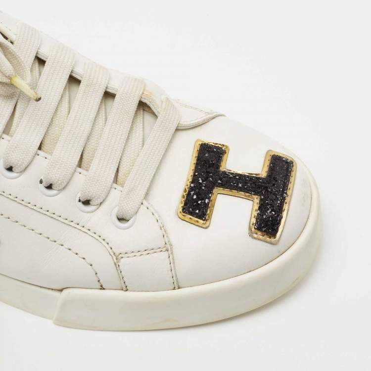 Pre Owned Dolce & Gabbana White Leather Sacred Heart Portofino Sneakers Size 38