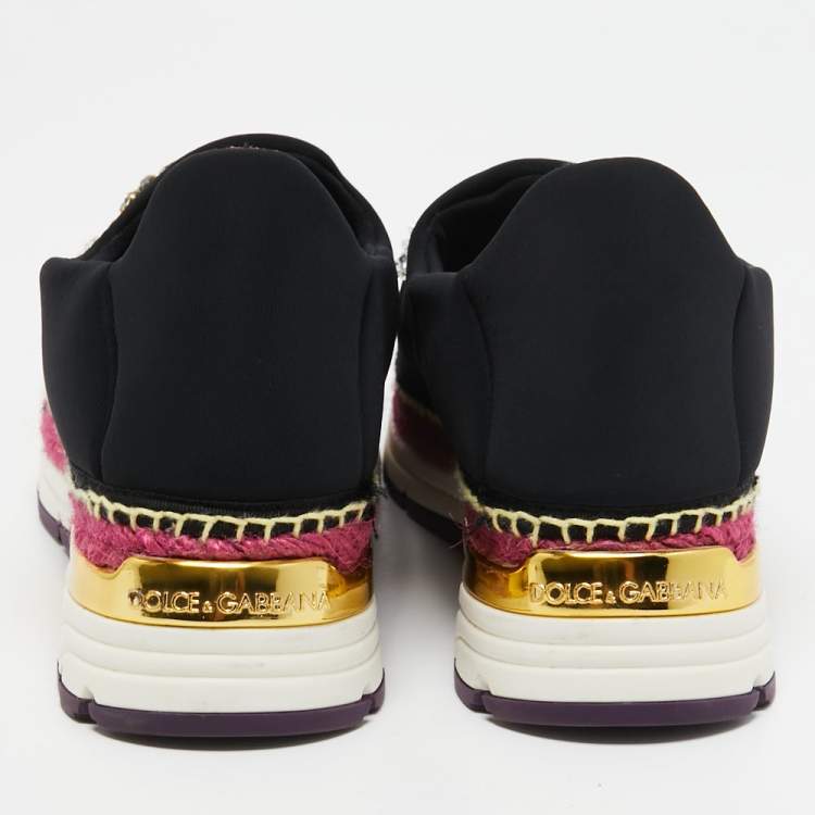 Pre Owned Dolce & Gabbana Black Neoprene Barcelona Crystal Embellished Sneakers Size 40.5