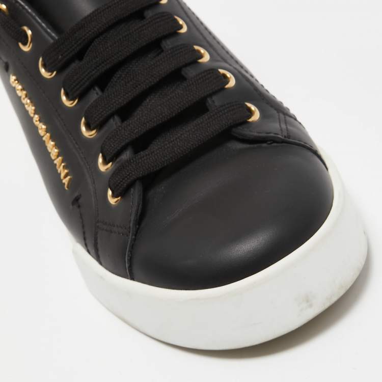 مملوكة مسبقًا Dolce & Gabbana Black Leather Low Top Sneakers Size 39.5