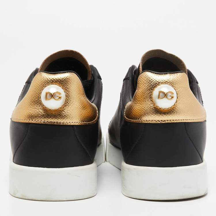 مملوكة مسبقًا Dolce & Gabbana Black Leather Low Top Sneakers Size 39.5