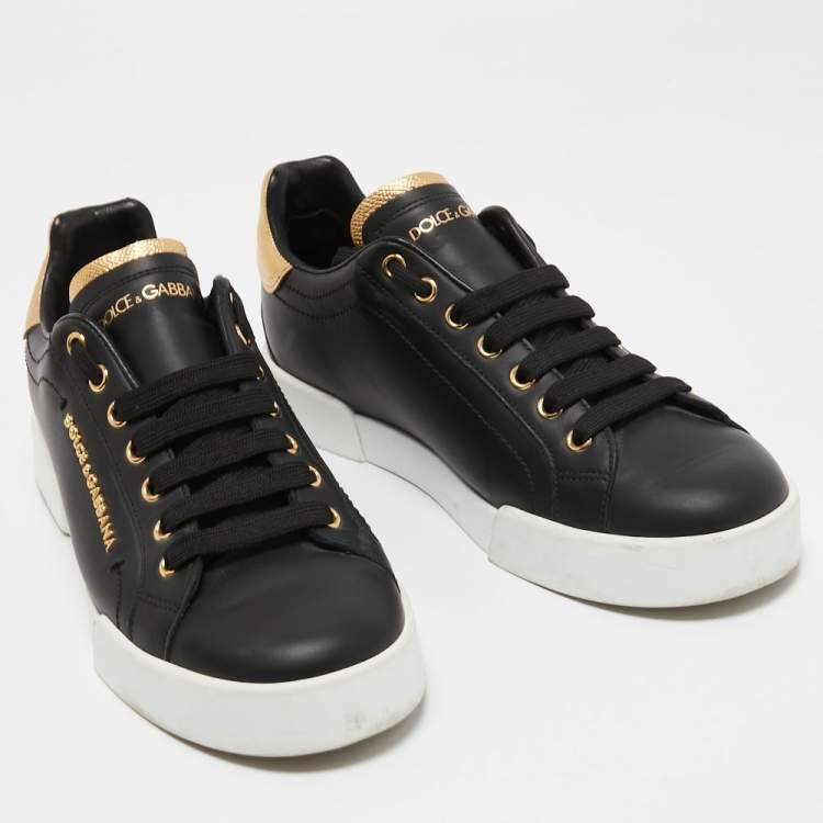 مملوكة مسبقًا Dolce & Gabbana Black Leather Low Top Sneakers Size 39.5