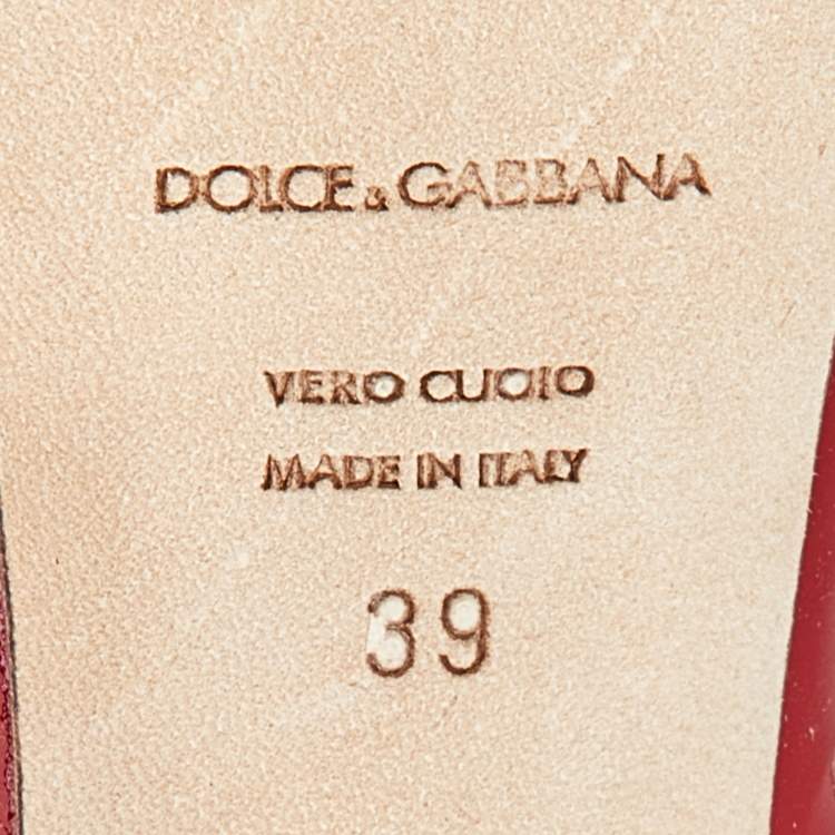 Pre Owned Dolce & Gabbana Red Patent Leather Bow Peep Toe Platform Pumps Size 39