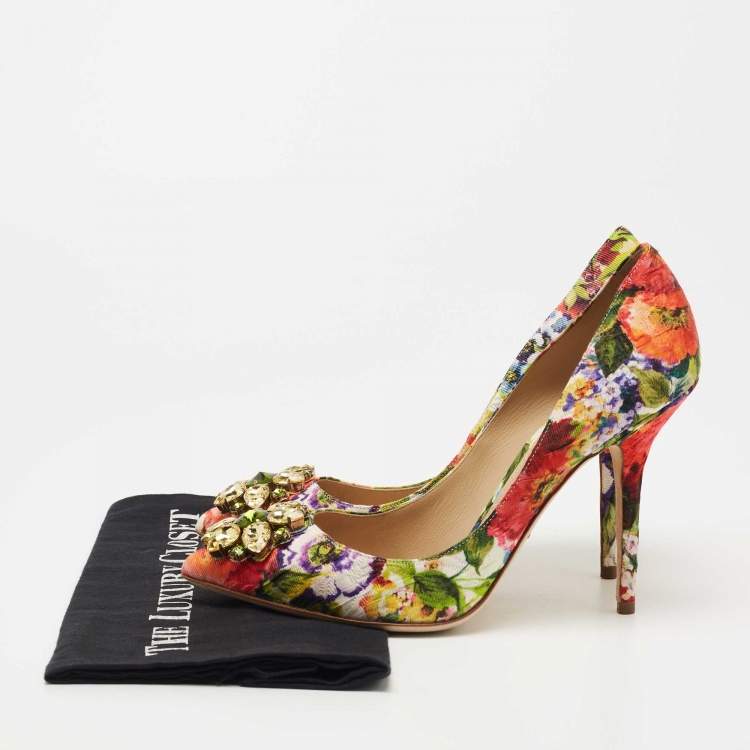 Pre Owned Dolce & Gabbana Multicolor Floral Fabric Crystal Embellished Bellucci Pumps Size 39