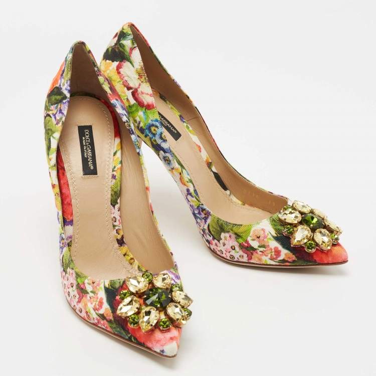 Pre Owned Dolce & Gabbana Multicolor Floral Fabric Crystal Embellished Bellucci Pumps Size 39