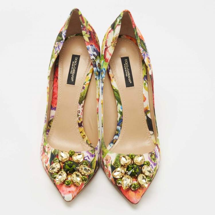 Pre Owned Dolce & Gabbana Multicolor Floral Fabric Crystal Embellished Bellucci Pumps Size 39