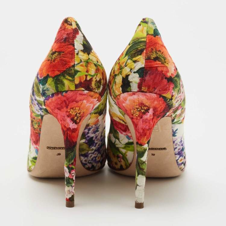 Pre Owned Dolce & Gabbana Multicolor Floral Fabric Crystal Embellished Bellucci Pumps Size 39