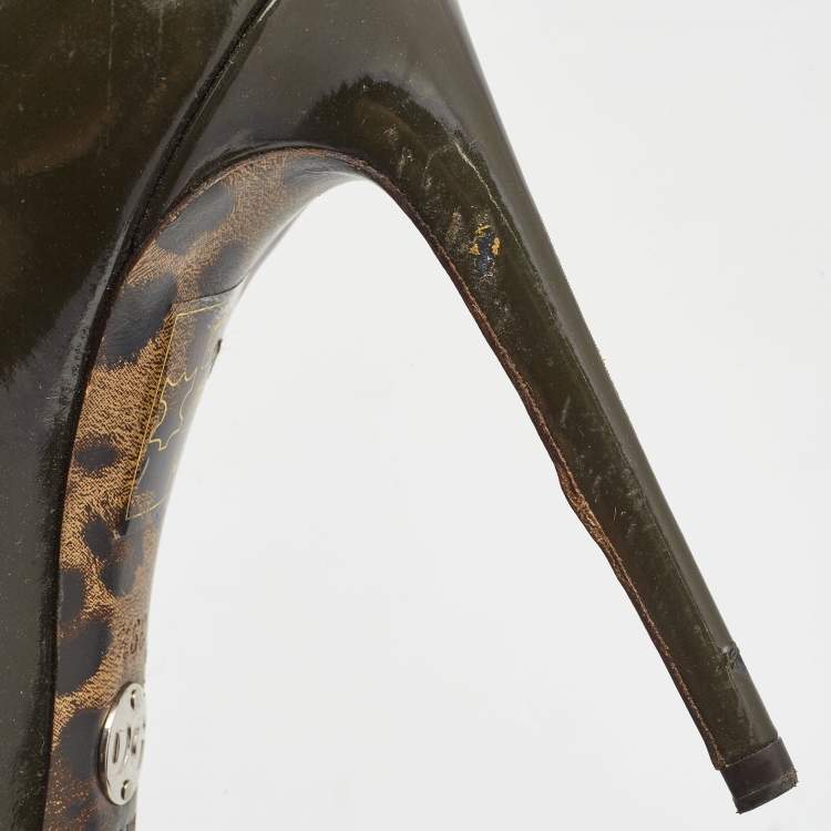 Pre Owned Dolce & Gabbana Olive Green Patent Leather Pumps Size 39.5