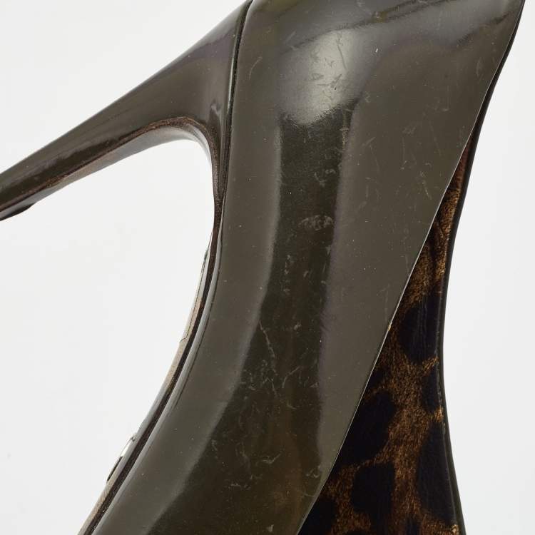 Pre Owned Dolce & Gabbana Olive Green Patent Leather Pumps Size 39.5