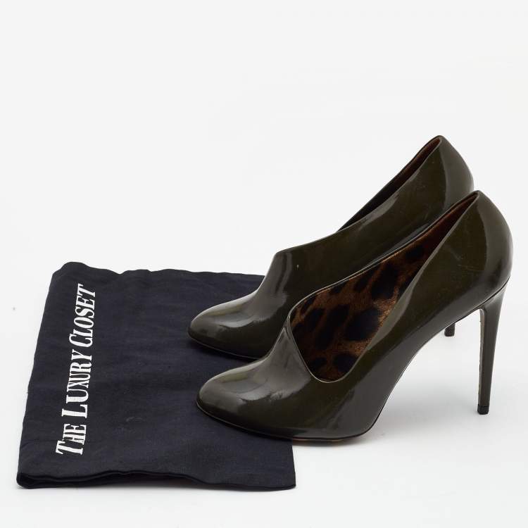 Pre Owned Dolce & Gabbana Olive Green Patent Leather Pumps Size 39.5