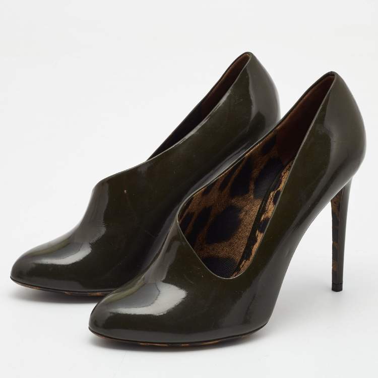 Pre Owned Dolce & Gabbana Olive Green Patent Leather Pumps Size 39.5