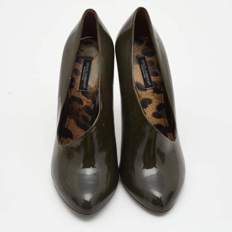 Pre Owned Dolce & Gabbana Olive Green Patent Leather Pumps Size 39.5