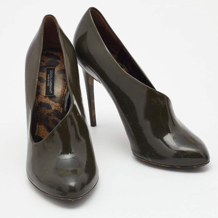 Pre Owned Dolce & Gabbana Olive Green Patent Leather Pumps Size 39.5