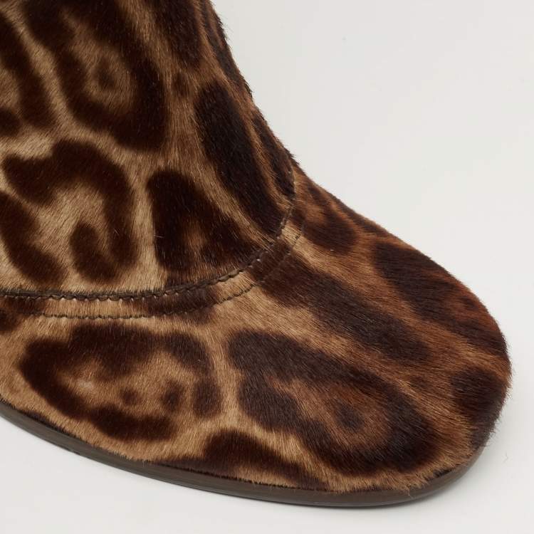 Pre Owned Dolce & Gabbana Brown Leopard Print Suede Knee Length Boots Size 40