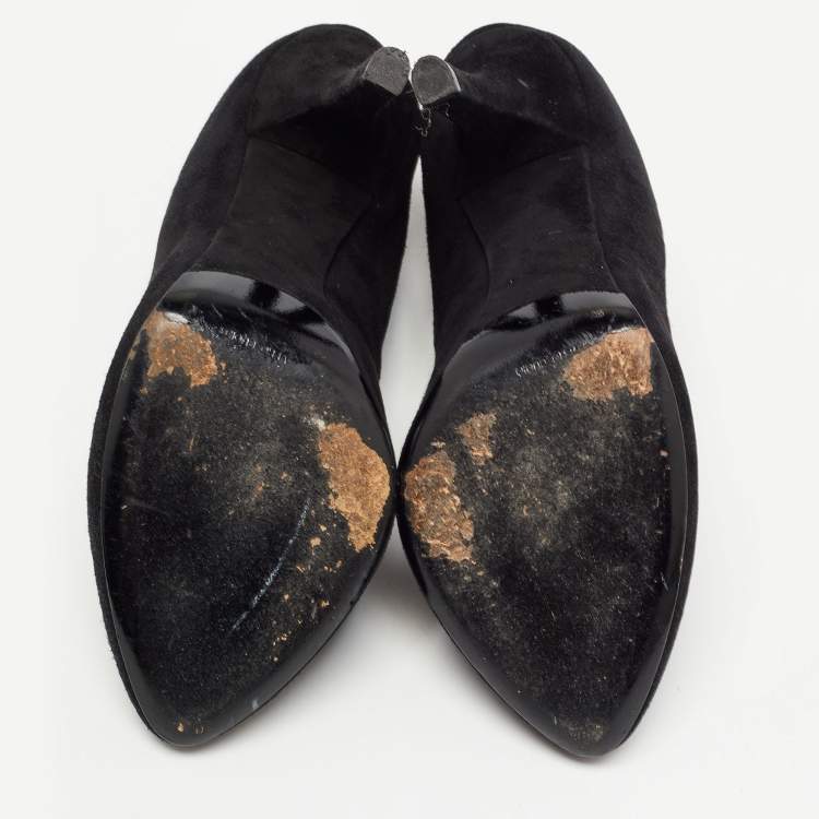 Pre Owned Dolce & Gabbana Black Suede and Lace Pointed Toe Booties Size 38.5