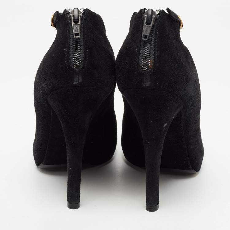 Pre Owned Dolce & Gabbana Black Suede and Lace Pointed Toe Booties Size 38.5