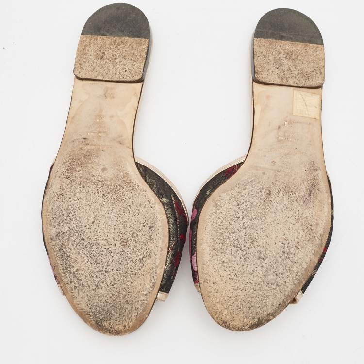 Pre Owned Dolce & Gabbana Pink Printed Fabric Crystal Embellished Sofia Flat Slides Size 38