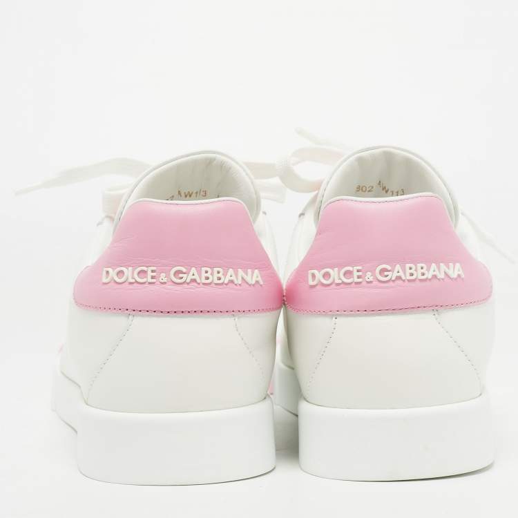 Pre Owned Dolce & Gabbana White/Pink Leather Portofino Low Top Sneakers Size 41
