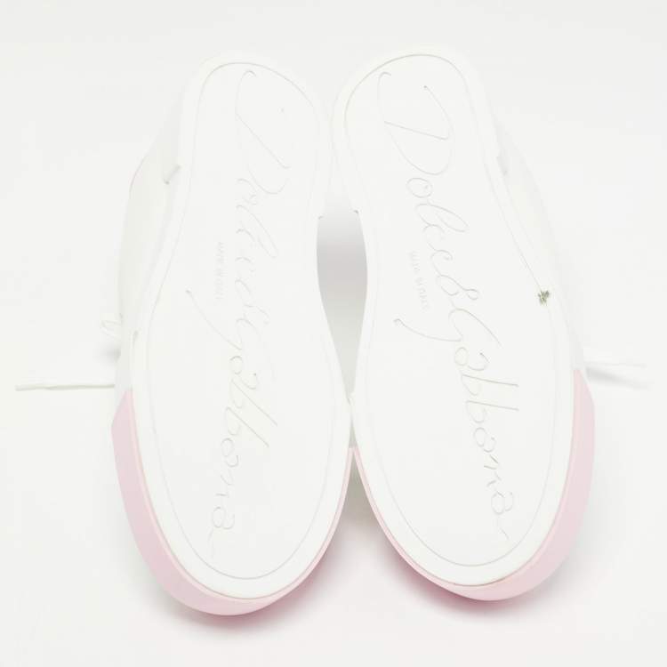 Pre Owned Dolce & Gabbana White/Pink Leather Portofino Low Top Sneakers Size 41