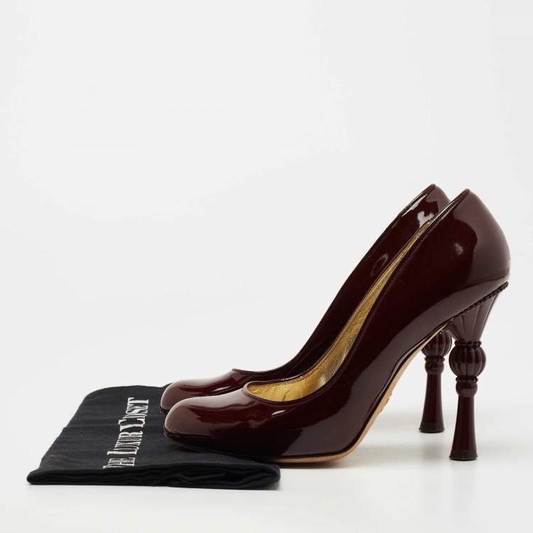 Pre Owned Dolce & Gabbana Burgundy Patent Leather Around Toe Pumps Size 38