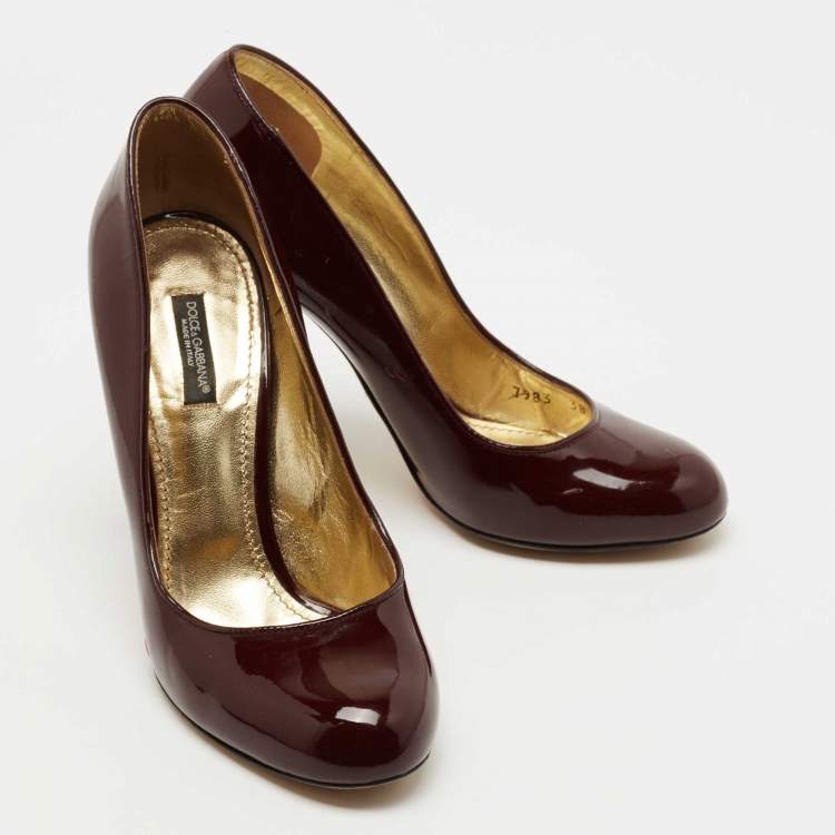 Pre Owned Dolce & Gabbana Burgundy Patent Leather Around Toe Pumps Size 38