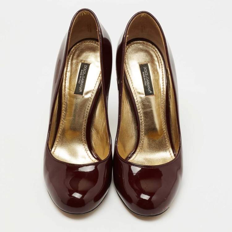 Pre Owned Dolce & Gabbana Burgundy Patent Leather Around Toe Pumps Size 38