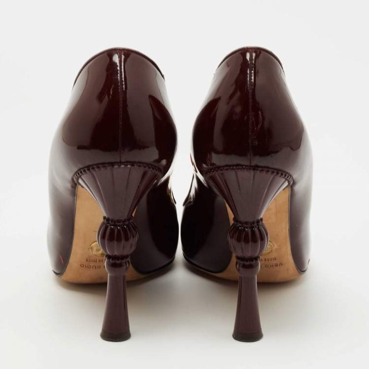 Pre Owned Dolce & Gabbana Burgundy Patent Leather Around Toe Pumps Size 38