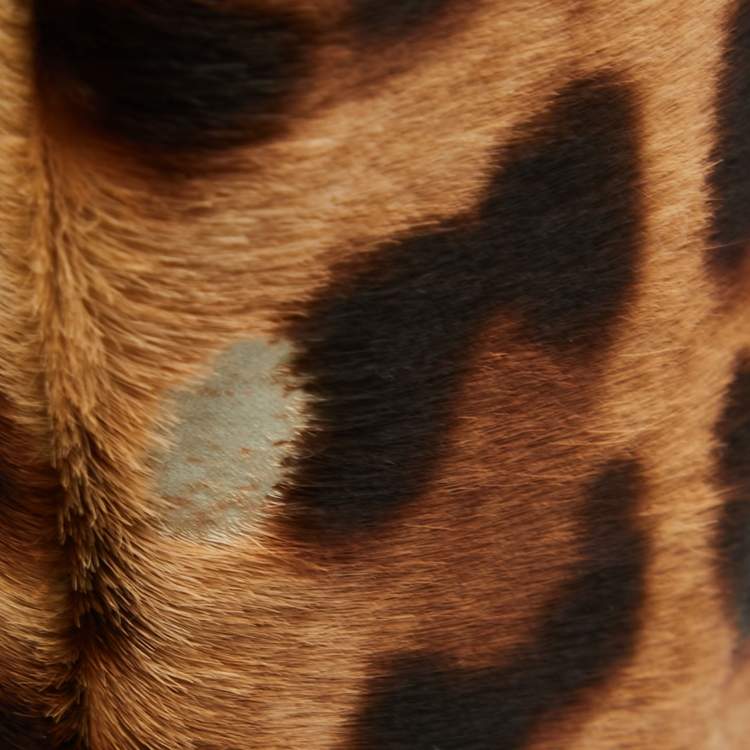 Pre Owned Dolce & Gabbana Brown/Brown Leopard Print Calf Hair Knee Length Boots Size 41