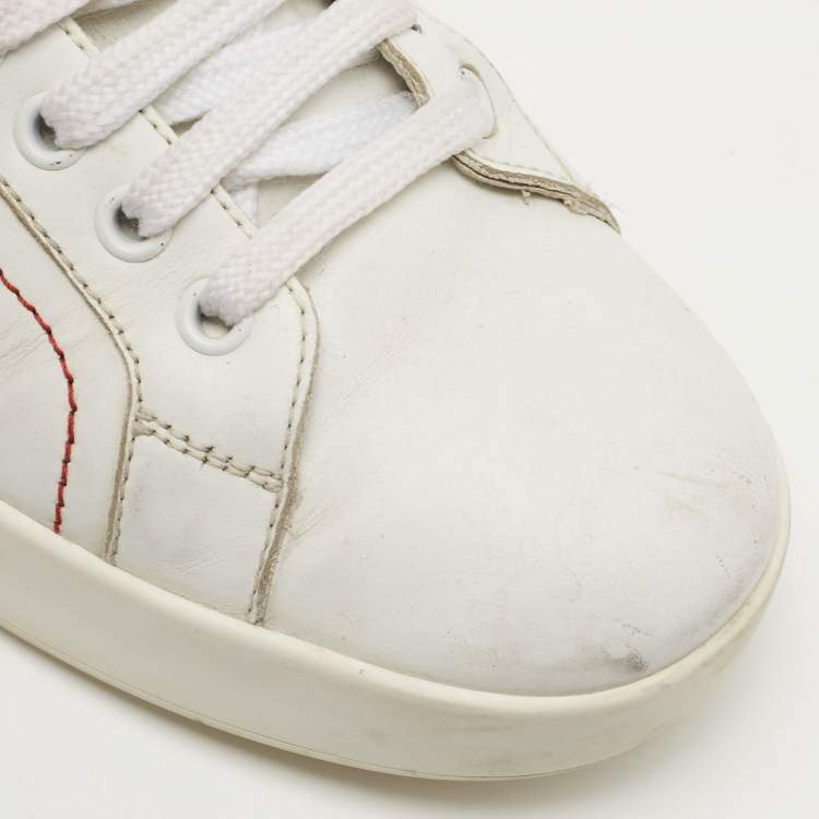 مملوكة مسبقًا Dolce & Gabbana White Leather Portofino Low Top Sneakers Size 38.5