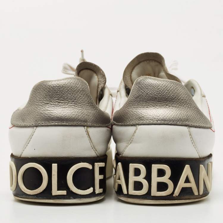مملوكة مسبقًا Dolce & Gabbana White Leather Portofino Low Top Sneakers Size 38.5