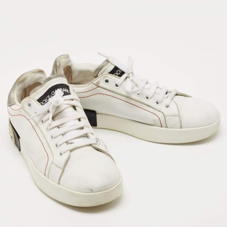مملوكة مسبقًا Dolce & Gabbana White Leather Portofino Low Top Sneakers Size 38.5