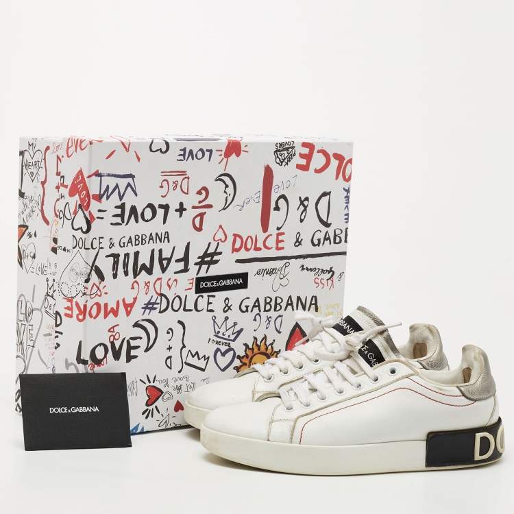 مملوكة مسبقًا Dolce & Gabbana White Leather Portofino Low Top Sneakers Size 38.5