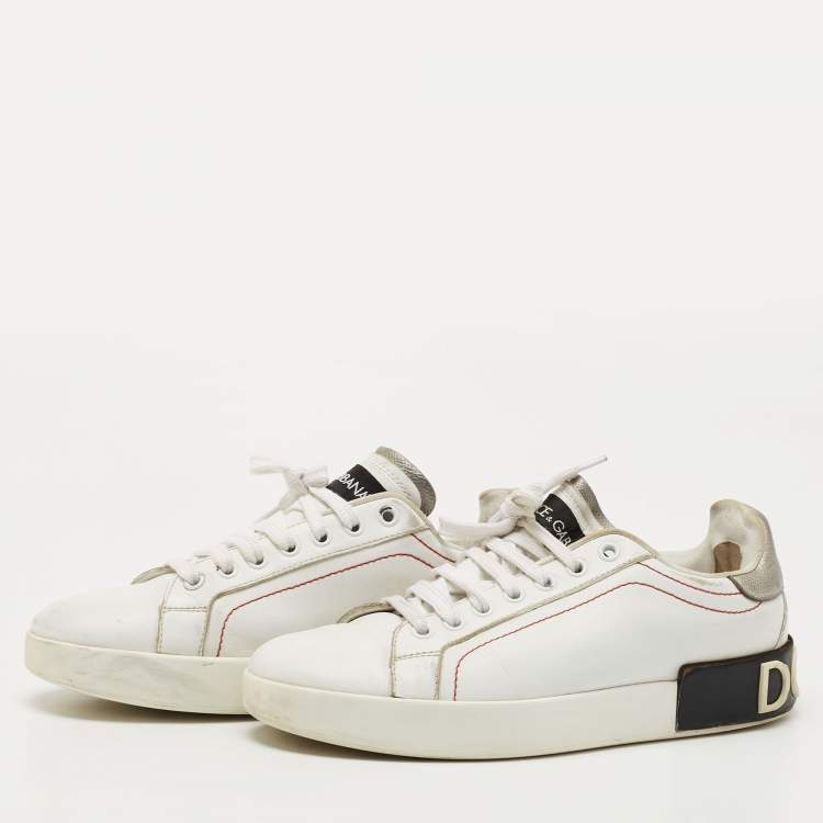 مملوكة مسبقًا Dolce & Gabbana White Leather Portofino Low Top Sneakers Size 38.5