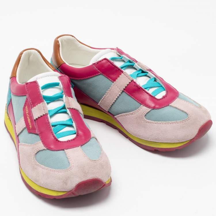 Pre Owned Dolce & Gabbana Multicolor Leather and Suede Low Top Sneakers Size 34